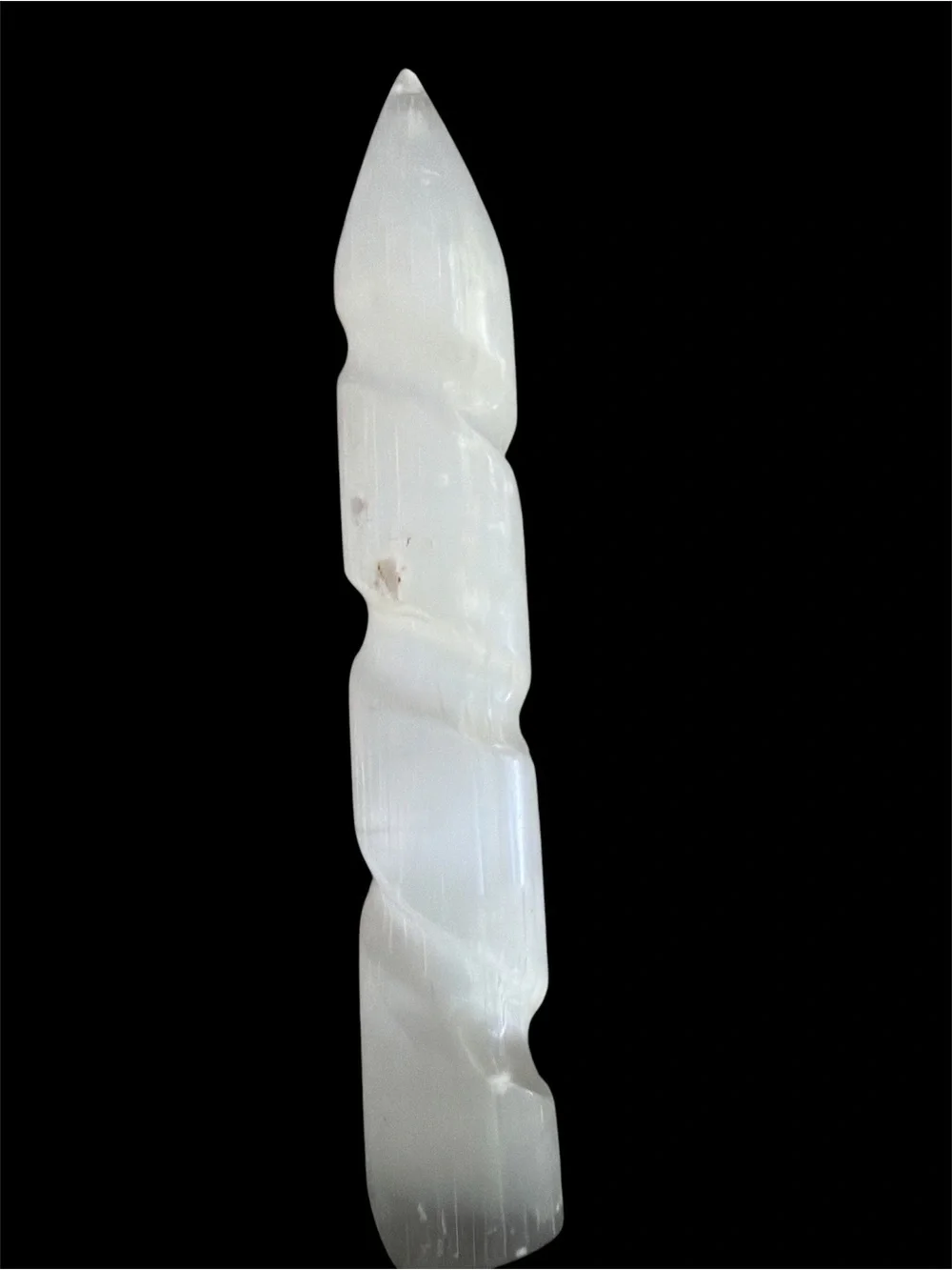 Selenite Tassel Wand with Moon Charm - White and Brown